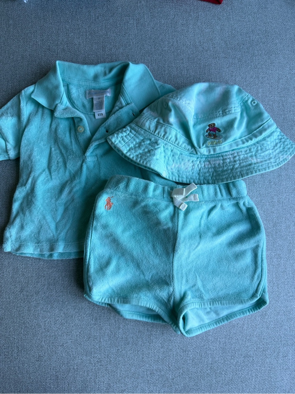 Polo by Ralph Lauren Kids Aqua Terry Polo, Shorts & Bucket Hat Set